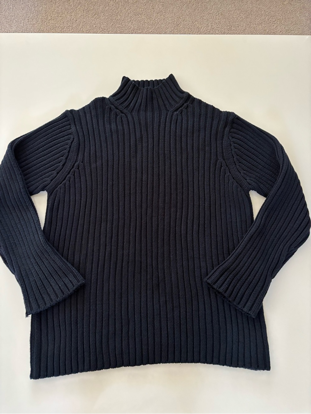 Navy Blue Ribbed Mock Neck Women's Chunky Sweater - Picture 2 of 3